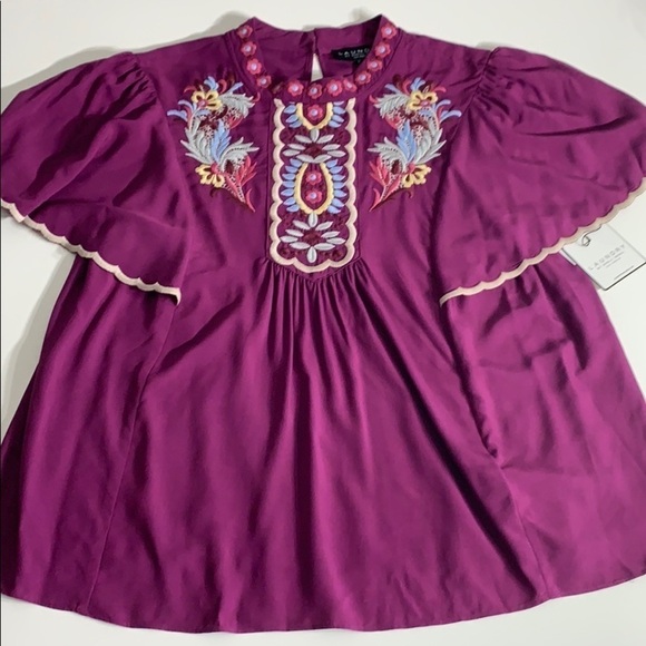 Laundry Mock Neck Embroidered Boho festival Top purple women’s medium new w tags - Picture 4 of 7